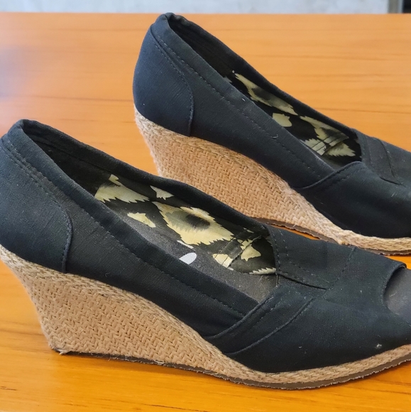 Shoes | Skechers Wedge Heels Slip On Peep Toe Shoes | Poshmark